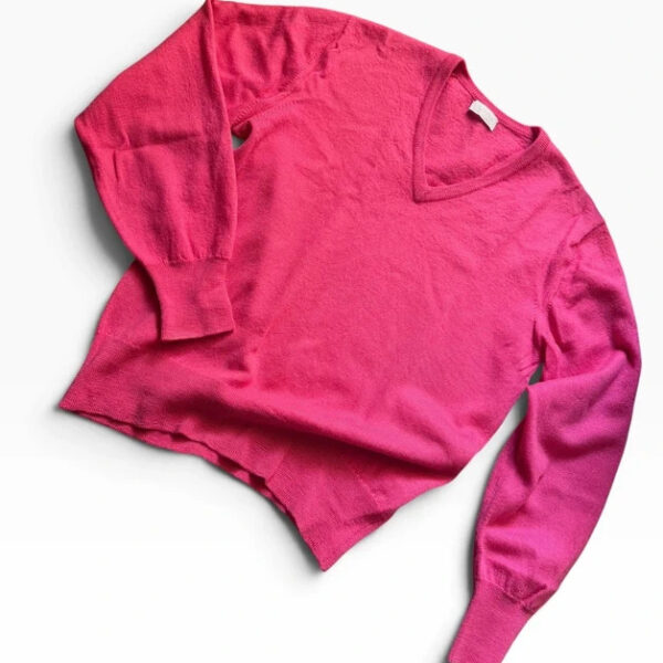 Barrie Scotland Womens 100% New Wool Hot Pink V-Neck Jumper UK 8-10 Luxury Knit
