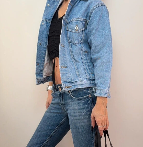 Mumko Jeans Womens light wash boxy denim button trucker jacket UK 8–10 western