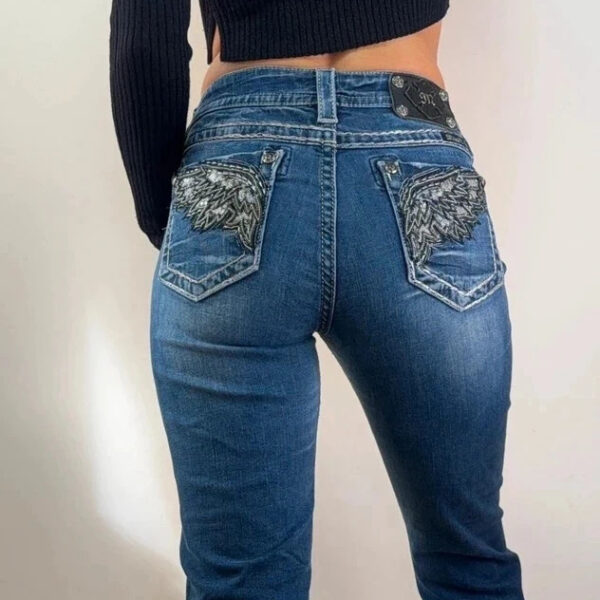 Miss Me Womens low rise 8.5” skinny jeans W30 L31 UK 12 wing embroidered Y2K 00s