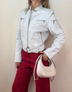 Frooty Beauty Women's White Leather Biker Zip Fitted Jacket
