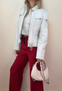 Frooty Beauty Women's White Leather Biker Zip Fitted Jacket — photo 2 of 15