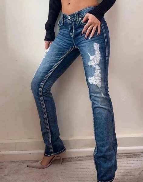 Rock Revival Womens distressed low 7” rise bootcut jeans W26 L30.5” UK 8 y2k 00s