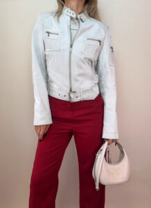Frooty Beauty Women's White Leather Biker Zip Fitted Jacket — photo 3 of 15