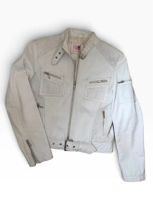 Frooty Beauty Women's White Leather Biker Zip Fitted Jacket — photo 5 of 15