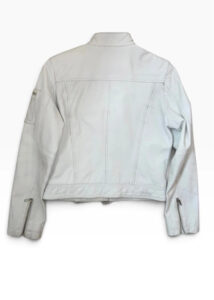 Frooty Beauty Women's White Leather Biker Zip Fitted Jacket — photo 6 of 15