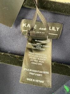 Label on a Kate Lily piece, UK 8