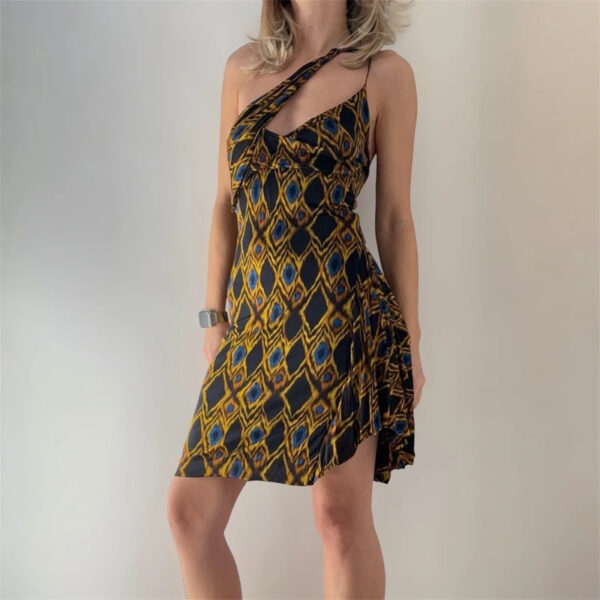 Balenciaga archive'09 asymmetric print mini fit dress one-shoulder slip UK8-10
