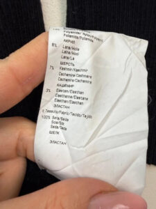 Versace care label: do not wash, gentle dry clean, do not bleach, dry flat, iron low