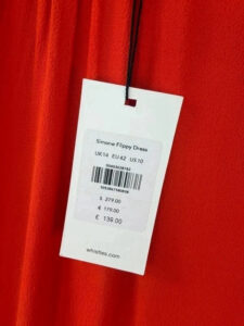 Label on a Whistles piece, UK 14