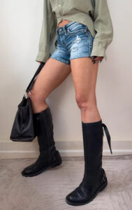 Replay Women's Black Runner Fitted Leather Knee High Biker Boots — photo 2 of 15