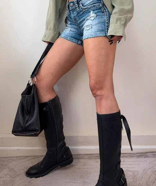 Replay Womens Black Runner Fitted Leather Knee High Biker Boots UK 4.5–5 Moto