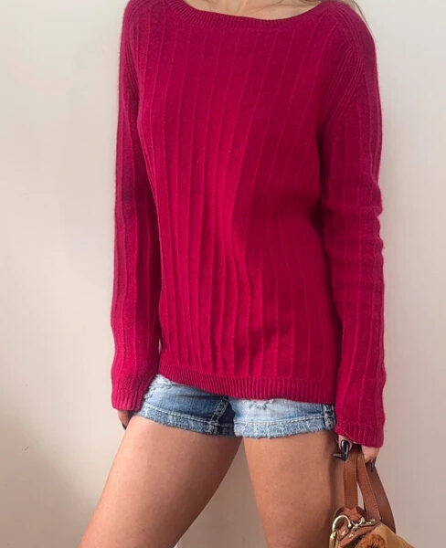M&S Womens 100% Cashmere Fuchsia Boat neck Back Zip Jumper UK 14-16 Luxury Knit