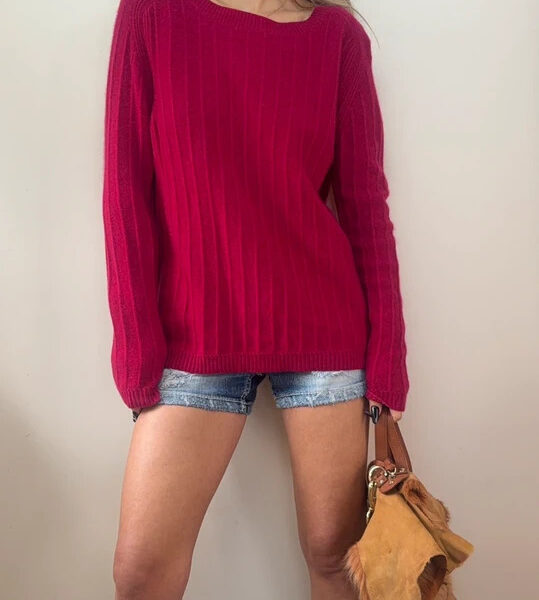 M&S Womens 100% Cashmere Fuchsia Boat neck Back Zip Jumper UK 14-16 Luxury Knit