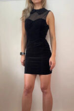 Jack Wills black velvet sheer embroidered floral collar mini fitted dress
