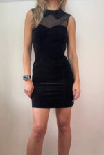 Jack Wills black velvet sheer embroidered floral collar mini fitted dress — photo 2 of 10