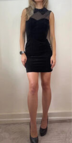 Jack Wills black velvet sheer embroidered floral collar mini fitted dress — photo 3 of 10