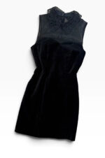 Jack Wills black velvet sheer embroidered floral collar mini fitted dress — photo 4 of 10