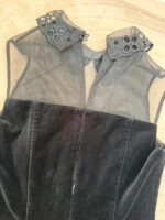 Jack Wills black velvet sheer embroidered floral collar mini fitted dress — photo 9 of 10