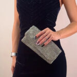 Moyna vintage silver beaded evening clutch bag hand embellished occasion purse