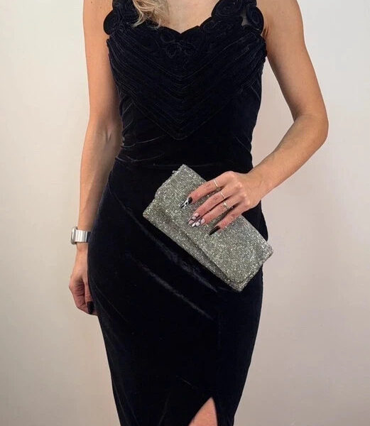 Moyna vintage silver beaded evening clutch bag hand embellished occasion purse