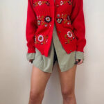 Miss Foxy Vintage Red Floral Fair Isle Button Cardigan Folk Chunky Knit UK 8–10