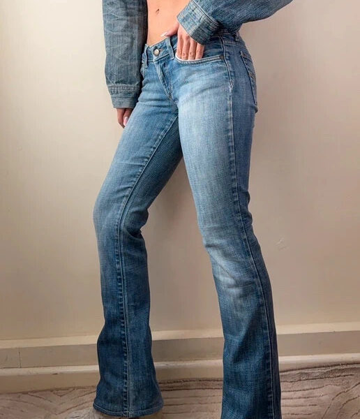 Joe’s Jeans Womens low 7”rise bootcut flare blue W26 L30.5” stitch logo UK 8 Y2K