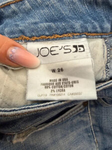 Label on a Joe's Jeans piece, UK 8, Y2K
