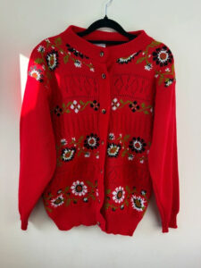 Miss Foxy Vintage Red Floral Fair Isle Button Cardigan Folk Chunky Knit — photo 3 of 8