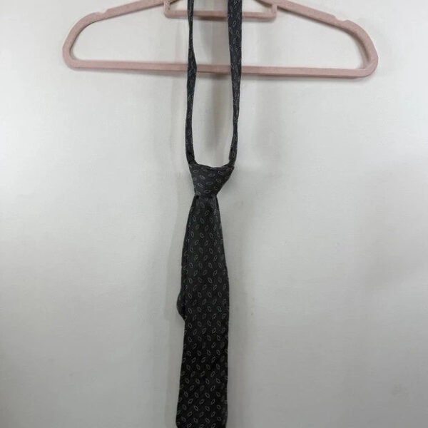Balmain Paris mens 90s vintage 100% silk geometric patterned tie black grey