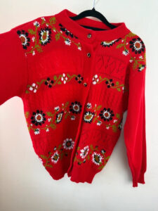 Miss Foxy Vintage Red Floral Fair Isle Button Cardigan Folk Chunky Knit — photo 5 of 8
