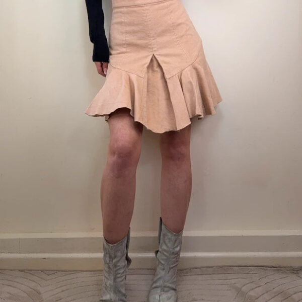 Isabel Marant W25 UK 8 Parma Blush Nude suede mini Ruffled Pleats flared skirt