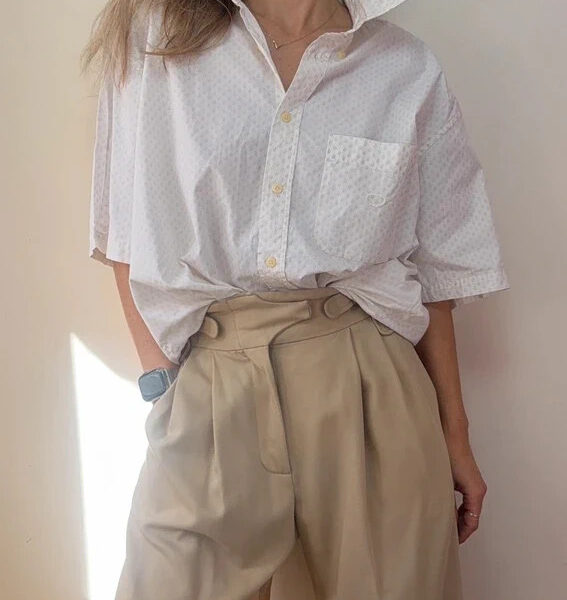 Oscar de la Renta Mens 90s Cotton Short Sleeve Button Shirt White Monogram L