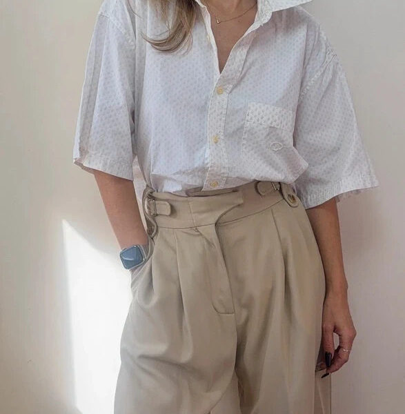 Oscar de la Renta Mens 90s Cotton Short Sleeve Button Shirt White Monogram L