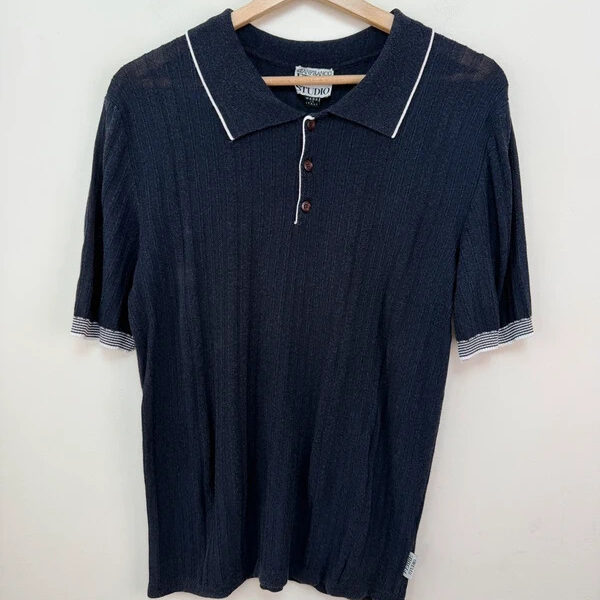 Gianfranco Ferré 90s womens ribbed knit henley top t-shirt UK 8-10 minimalist