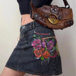 Dolce&Gabbana custom floral paint embellished denim black mini skirt W26/29 UK 8
