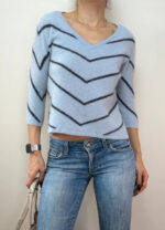 Pure Collection Women's 100% Cashmere Chevron V Neck cropped Jumper