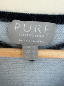 Label on a Pure Collection piece, UK 8
