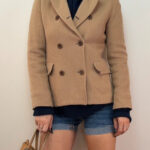 Scoop Womens Camel Wool Double Breasted Blazer UK 8 Fitted Jacket Minimalist Y2K