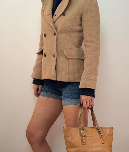 Scoop Womens Camel Wool Double Breasted Blazer UK 8 Fitted Jacket Minimalist Y2K