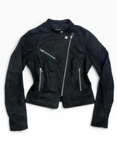 New Look Women's Black Suede Glossy Croc Leather Fitted Biker Zip Jacket — photo 5 of 15