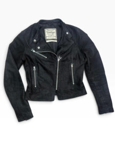 New Look Women's Black Suede Glossy Croc Leather Fitted Biker Zip Jacket — photo 10 of 15
