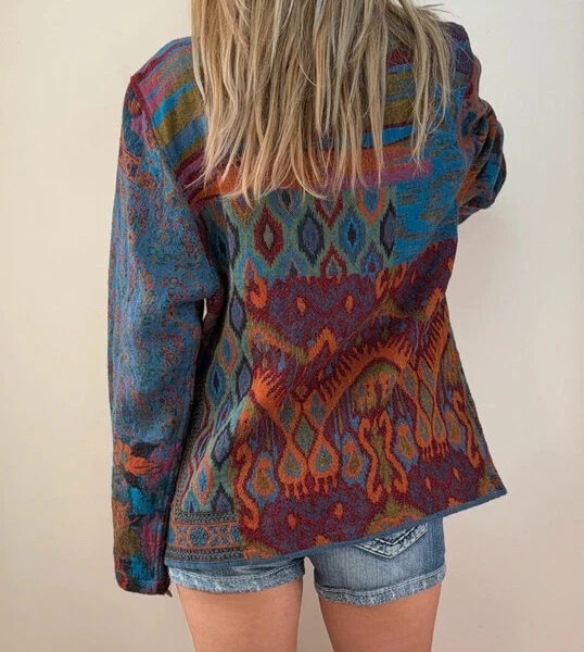 Atelier Lila Womens 100% wool multicolour paisley open front jacket UK 8-12