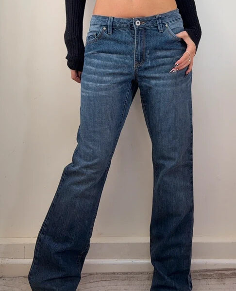 Cato Womens Y2K low rise 9” bootcut flare jeans W29 L32 UK 10 indigo stitch