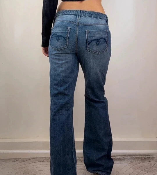 Cato Womens Y2K low rise 9” bootcut flare jeans W29 L32 UK 10 indigo stitch