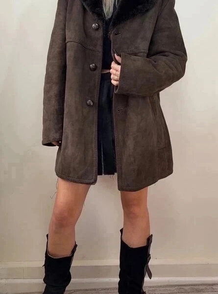 Allander House of Fraser Men’s brown suede shearling sheepskin coat M 90s afghan