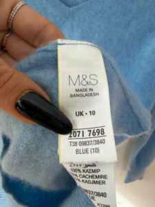 Label on a Marks & Spencer piece, UK 6