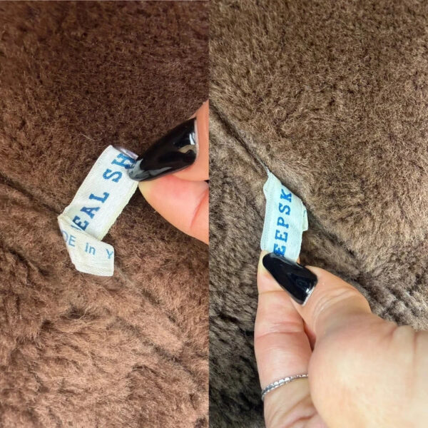 Real sheepskin label inside the coat