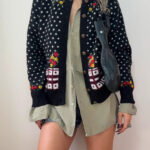 Anna Pure 100% New Wool Floral Embroidered Fair Isle Button Cardigan UK10-12 Crewneck Knit