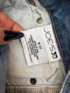 Label on a Joe's Jeans piece, UK 10, Y2K