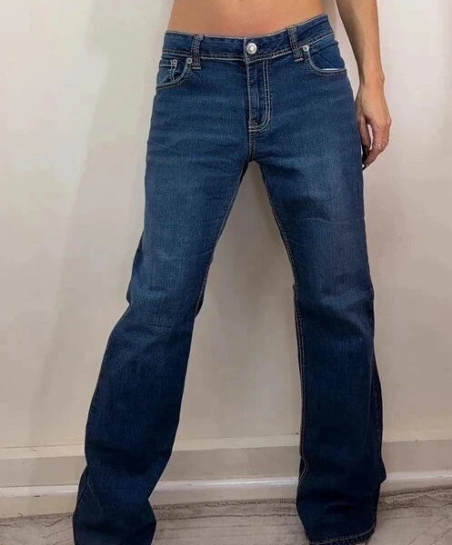 U.S. Polo Assn Womens mid 9” rise bootcut jeans dark UK 16-18 W37L31 embroidered